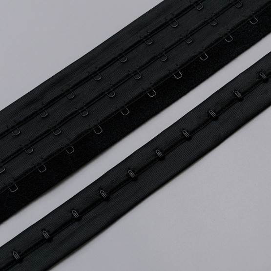 Застежка крючки и петли на ленте, 3 ряда, черный, Corseteria (014830)