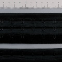 Застежка крючки и петли на ленте, 3 ряда, черный, Corseteria (014830)