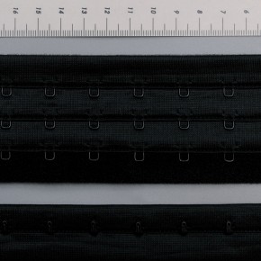 Застежка крючки и петли на ленте, 3 ряда, черный, Corseteria (014830)