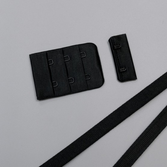 Застежка крючки и петли микрофибра, 38 мм, 3 ряда, черный, Corseteria (014832)